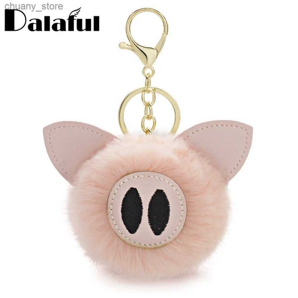 Keychains Bedanyards fofos chique pom piggy porco chaveiro coelho coelho de peles de peles keyrings animais pom de couro bugigangas para chaveiros de carro k359 y240417