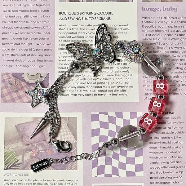 Braccialetti di fascino Y2K Butterfly Star Pentagram Rhinestone Bracciale in perline per donne Dolce di tendenza estetica di moda dolce