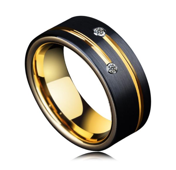 Ganze 8 -mm -Herren CZ Stone Ehering Bands Designs schwarze Wolframringe für Männer mit Gold Groove5645007