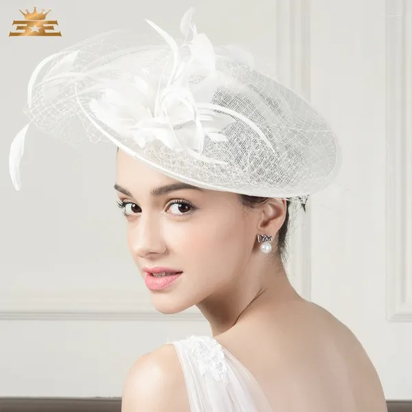 Beretti Arrivo Fedora Hat Hat Female Inverno Linen Ladies Elegante Capo Banchetto White British Wedding vestito B-8188