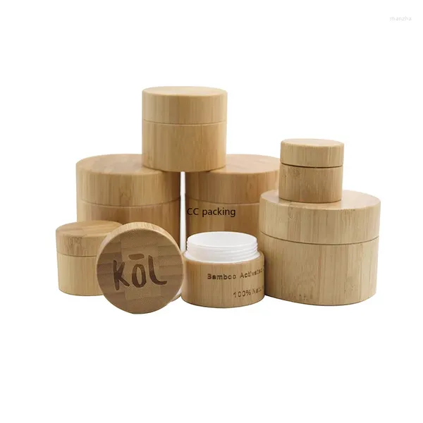 Garrafas de armazenamento 30g Pacote cosmético 10g 20g 50g 100g Luxo Luxury Solid Bamboo Cream Recurther Jars de madeira com gravura de 1 oz de frasco