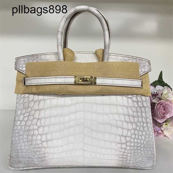 Designer handgefertigt 7A Handtasche Bikns Echtes Leder Krokodil Haut Bauch Himalaya weiß halb Honig Wachs Faden 25 kleine Leder Womensn5fl