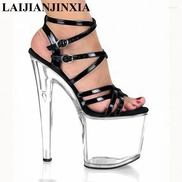 Отсуть обувь Laijianjinxia сексуальные супер -высокие платформы на каблуках хрустальные сандалии 8 -дюймовые женщины летние экзотические танцы с шестом