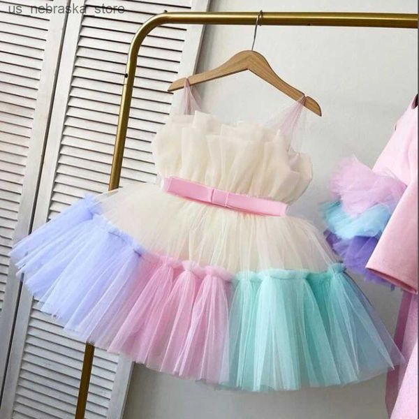 Mädchen Kleider Mädchen Plissee Prinzessin Kleid Kleinkind Baby Hochzeitsfeier Ball Kleid Kinder Abendkleid Brautjungfer Tüll 1st Geburtstag Pinkes Kleid Q240418