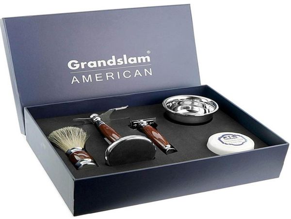 Homem Kit de Presente de Grels de Luxúria Conjunto de Presentes Double Edge Segurança Razor Badger Brush Brush Stand Stand Manela Creme de sabão J1907137688837