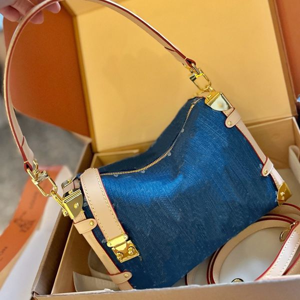 Bolsa de porta -malas quadrada bolsa de corpo cruzado jóias de designer dura bolsa de bolsa de bolsas de flores antigas bolsa de couro de jeans de couro de lady carteira de carteira