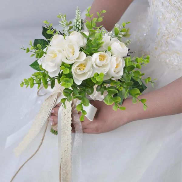 Fiori del matrimonio 10pc da 9.45 poiche simulato di seta simulato con foglie verdi decorazioni bouquet con centro di tavolo dei fiori