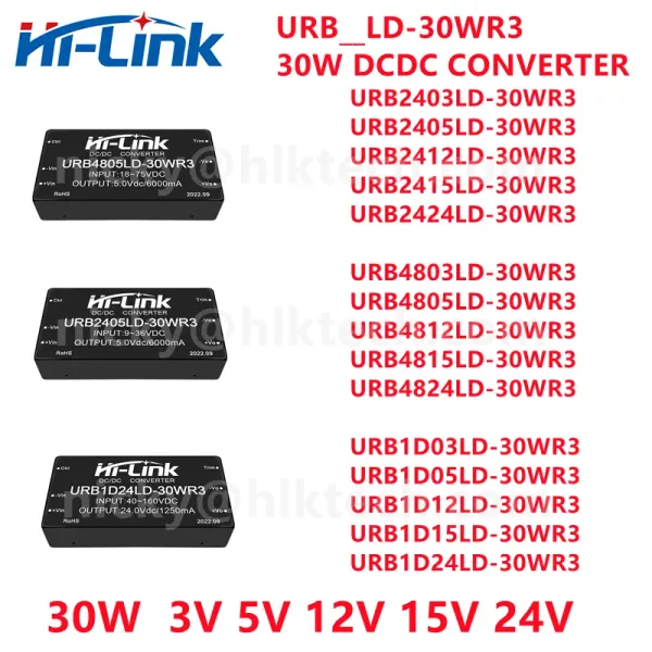 Supplências Hilink 30W DCDC 3V 5V 12V 15V 24V Etapa do módulo de fonte de alimentação URB2405LD30WR3 URB4812LD30WR3 Converter isolado