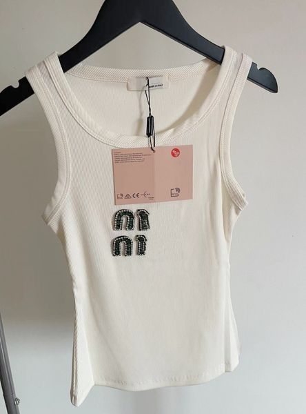 Miu Tank Bayan Giysileri Tişört Tasarımcı Kadınlar Miu Moda Seksi Yular Tops Party Mahsul Top Gizli Tank Top Bahar Yaz Sırtsız Rhinestone Seks Gömlek 506