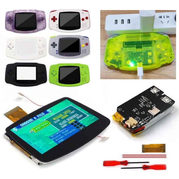 Alto -falantes Hispeedido Drop em GBA IPS V5 LCD Screen Shell Kits W/1800mAh Bateria de lítio construída de 1800mAh para GameBoy Advance