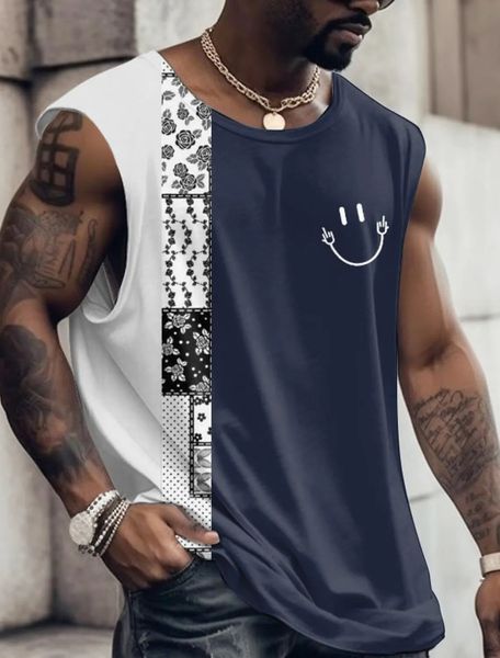 3D Yaratıcı Retro Baskı Açık Tişört Spor Tarzı Sıradan Nefes Alabaş Mürettebat Boyun Four Seasons Fitness Yetişkin Erkek Tank Top 240416