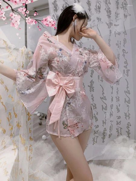 Lässige Kleider Chiffon Kimono Bademantel Uniform verführerische Print Bow sexy japanische Kleid elegante süße koreanische Frauen Tops 2024 C8EU