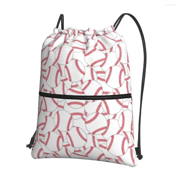 Bolsas de compras tema de bola de beisebol Backpack de tração com zíper para bolso esportivo de ginástica saco resistente a água reversível sackpack para