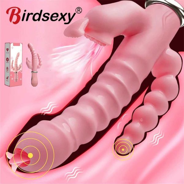 Kaninchen G Spot Dildo Vibrator Clitoris Stimulator Penis Anal Doppel -Penetration Zunge lecken Doppelstab Sexspielzeug für Frauen Erwachsener 12xc