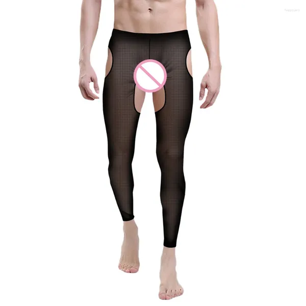 Frauen Höschen Herren Elastizität lang Johns sexy transparente Mesh Unterwäsche enge Beinhosen Offener Schritt Erotischer Hombre Männliche Dessous hohl