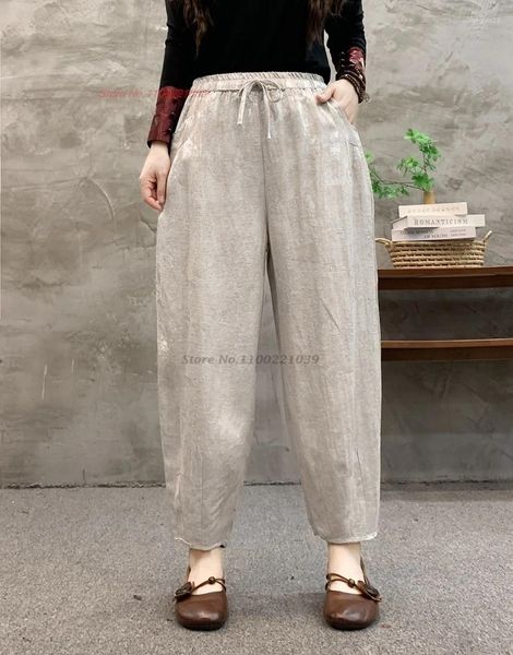 Abbigliamento etnico 2024 Donni pantaloni vintage nazionali femminino streetwear elastico pantaloni jacquard pantaloni sciolti di fiori larghi