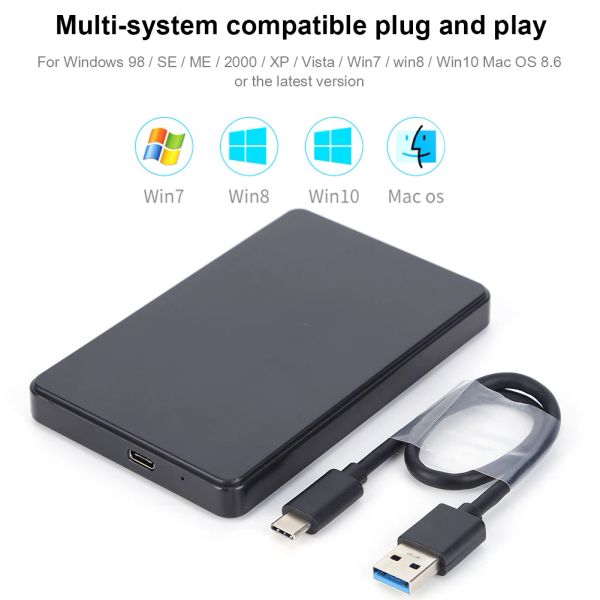 Muhafaza USB3.0/Tip C 2.5 '' Sabit Sürücü Muhafaza Siyah Mobil HDD Kutusu USB3.1 SATA 1/2/3 SSD KASA TAŞINABİLİR USB C Kablosu