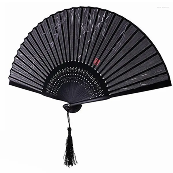 Dekorative Figuren Vintage Schwarze Fans falten Handfan Chinesisch Gemälde für Tanzhochzeitsfeier Home Dekoration Handwerksgeschenk 1pc