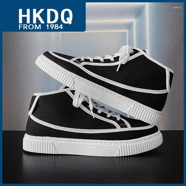 Sapatos casuais hkdq moda moda negra masculina de lona de renda moderna tênis de top top homens respiráveis plataforma masculino vulcanizado