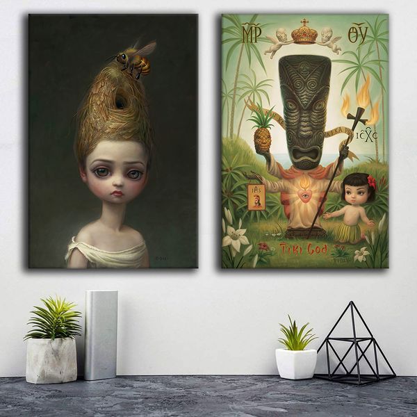 Arte do surrealismo Mark Ryden Wall Art Cartoon Bee Girl Tela Prints Pop Art Pintura a óleo Vintage Poster Pictures para sala de estar Decoração de casa de sala