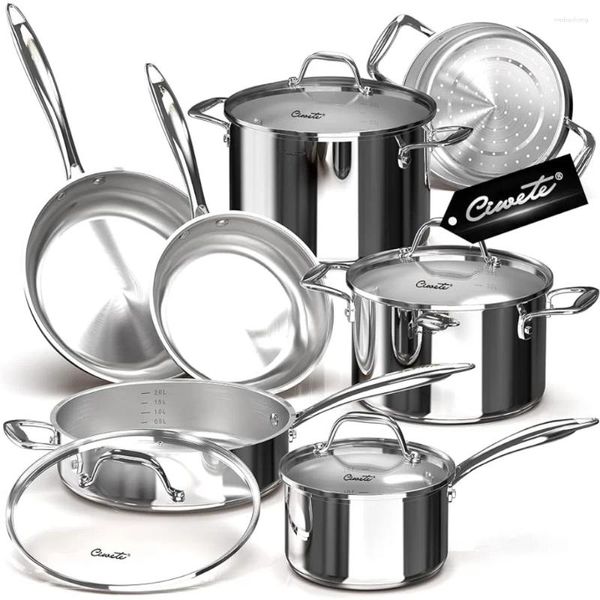 Set di pentole pentole in acciaio inossidabile e padelle impostano 11 pc con inserto a vapore