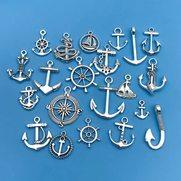 Misture 20pcspack liga de zinco Antigo silverh silverh ship âncora pingentes de pinças para brincos de pulseira de colar DIY Jóias feitas à mão 240408