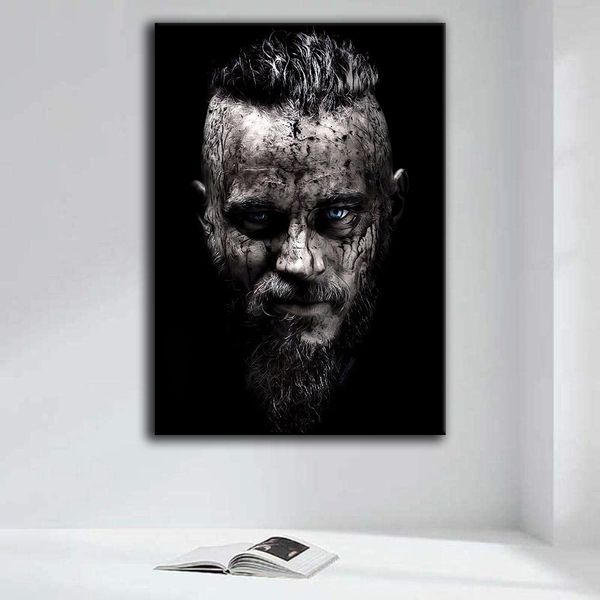 Vikings clássico pôster de TV em preto e branco Ragnar Lothbrok Retrato Canvas Pintura a óleo Pictures de parede de estrela para a sala de estar Decoração escandinava