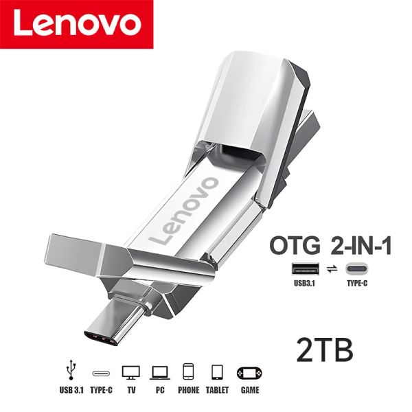 Gabinete Lenovo U Disco 2TB 1TB 512 GB 256 GB 128 GB portátil Pen aciona Data Storage à prova de choque TIPEC USB 3.1 Dispositivo de armazenamento de acionamento flash Hot