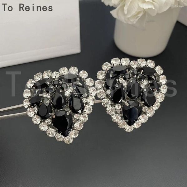 Orecchini penzolanti a Reines Big Heart Shape Zircone Black Crystal incorporato Design del marchio di orecchie da orecchie uniche Women Noble Temperament Jewelry