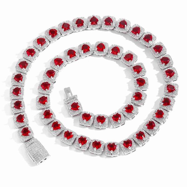 Hip Hop Halskette 10mm Herzform Red Diamond Rock Candy Kette Personalisierte Mode Hip Hop Halskette für Männer und Frauen S925 High-End-Markenschmuckanpassung