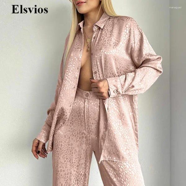 Calças de duas peças femininas Moda sexy estampa de leopardo Senhoras soltas camisa solta PRIMAÇÃO CASUAL 2024 MANAGEM LONA LAPEL MULHER MULHER