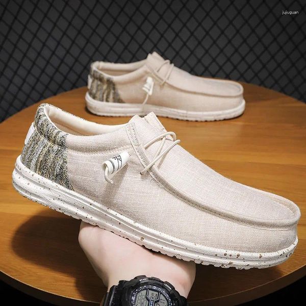 Sapatos casuais de tamanho grande Boat de lona masculina ao ar livre 2024 Summer Men Slip On Loafer Fashion Flat Non Slip Deck Sneakers