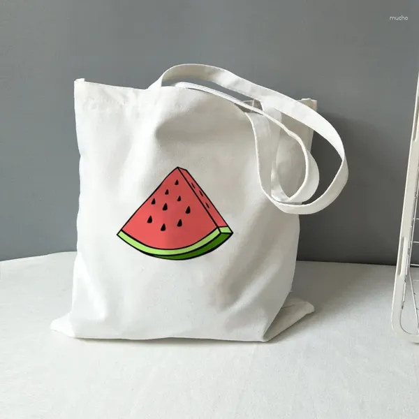 Bolsas de ombro 2024 Moda Feminina Bag Coreia Original Cute Cute Melancia Canvas Graphic Shopping Girl Student