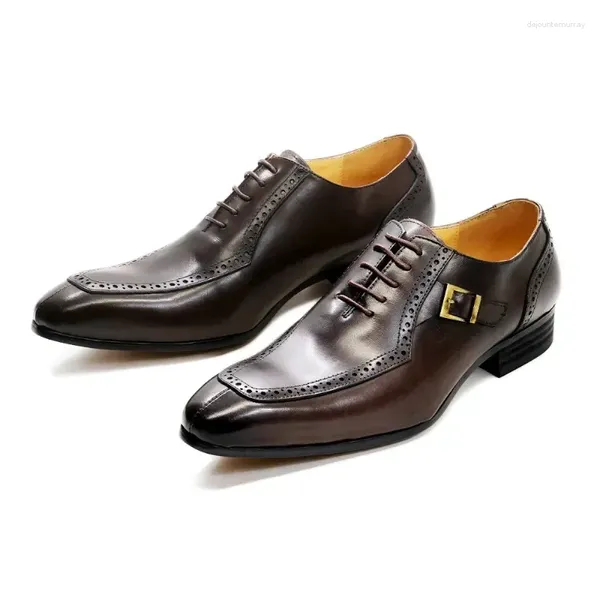 Scarpe eleganti Spring Men's Genuine in pelle Business Business Office Wedding Oxford Block Formale di fascia casual di fascia alta Lusso