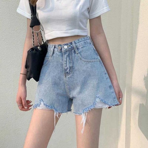 Denim Shorts Womens Sommer Hächter koreanische Version High Taille Slim Fit Wide Legs Heiße Hosen Einlegesole