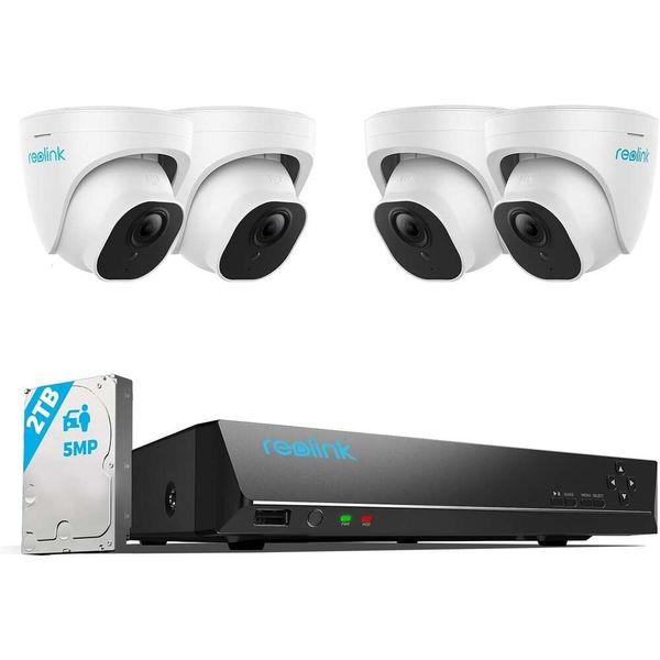 Sistema di telecamere di sicurezza domestica da 5 MP a 8ch avanzate con 4 telecamere IP POE cablate per sorveglianza esterna, rilevamento di persone e veicoli, NVR 4K con HDD da 2 TB per registrazione 24/7