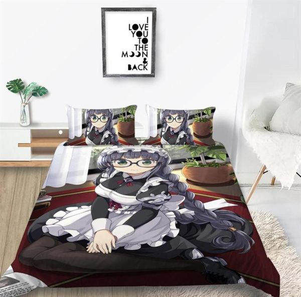 Set di biancheria da letto di fascia alta anime cameriera sexy sexy copripiumino 3d cover giapponese regina singolo re doppio letto completo set con federa 3p1781136