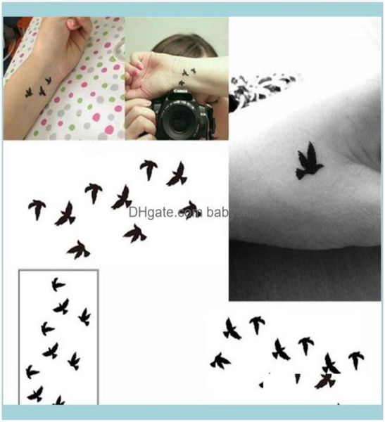 Temporäre Tattoos Kunst Gesundheit Schönheit 10cm Handgelenk Tattoo Einweg Design Schwarzer Birds Frauen Schönheit cooles Mädchen Körper Aufkleber für Art1 3476123