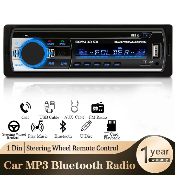 Per auto Sinovcle Car 1din Audio Radio Bluetooth Stereo Mp3 Player FM Ricevitore 12V Telefono di supporto AUX/USB/TF Card in Dash Kit