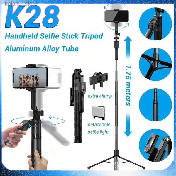 Monopodi selfie Monopodi Stabilizzante Tripode Selfie Stick Tripode da 1,75 metri Ultra Long Selfie Support Support 2 Morsetti telefonici Luci staccabili Y240418