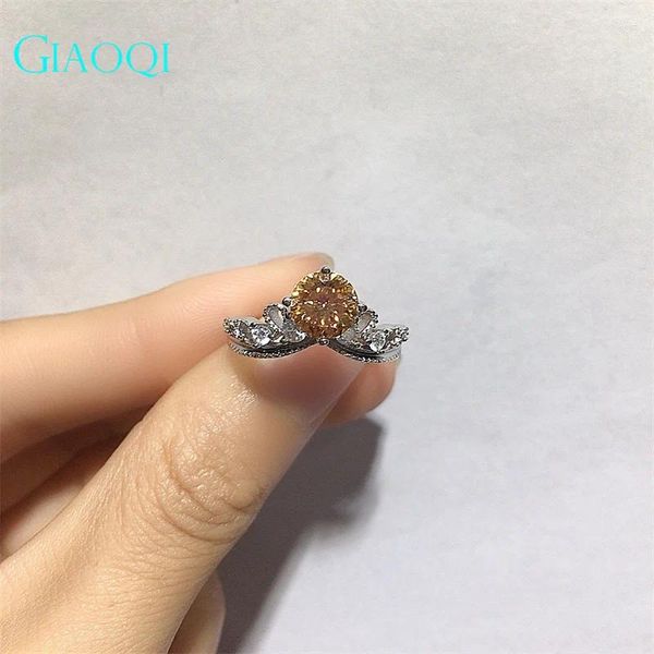 Clusterringe Giaoqi Echt 925 Silber 14k Weiß Gold gefüllt 1 ct Hundert Blumen geschnitten gelb Moissanit Diamant Kron Ring Prinzessin Schmuck