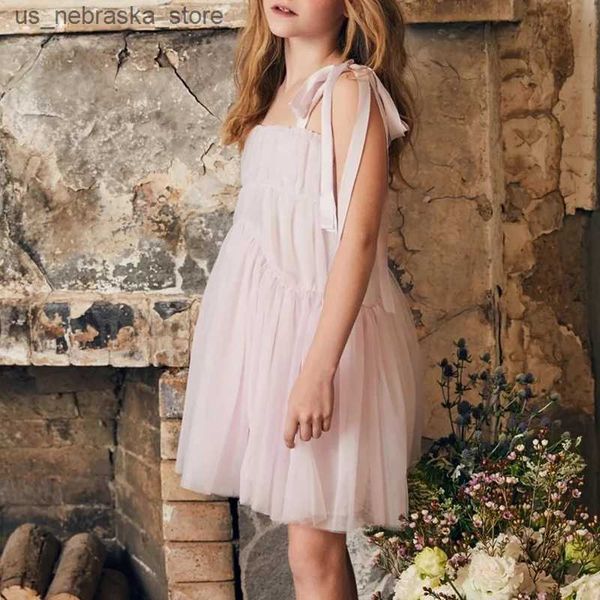 Девушки платья милое шифоновое платье для девочек регулируемая лента новое платье для безряшки для девочек на лето 2024 розовое платье для вечеринки Q240418