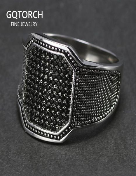 Сплошные 925 Серебряные кольца Прохладное ретро винтажное турецкое кольцо свадебные украшения для мужчин Черный циркон Стоун изогнутый дизайн удобный подгонки 16105356