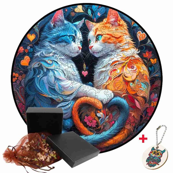 Puzzle 3d misteriosi puzzle in legno simpatici gatti gemelli animali unici animali fai -da -te puzzle per adulti artigianato in legno bambini educativi giochi 240419