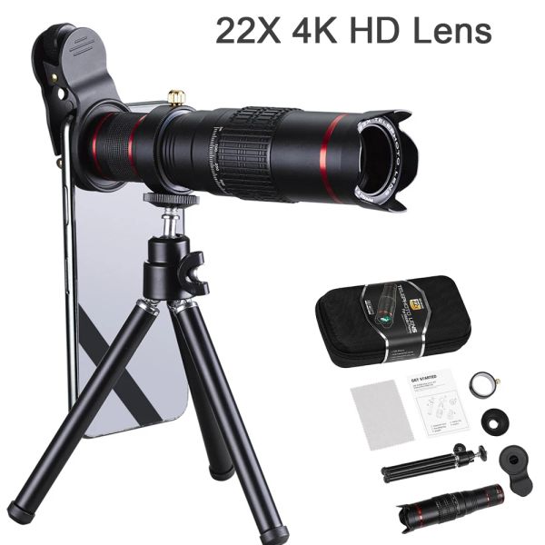 Телескопы HD Mobile Phone Telescope 4K 22x Lente Super Zoom Lens для смартфона для iPhone Samsung Huawei Lens Lens Super Zoom Camera