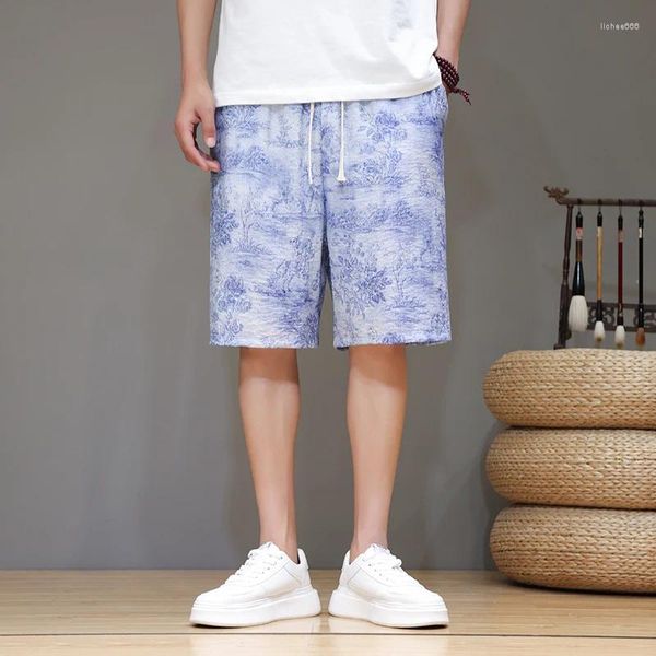 Calça shorts masculinos solteiros chineses estampados de padrões impressos esportes de fim de semana ao ar livre Moda de moda de rua mais tamanho 5xl