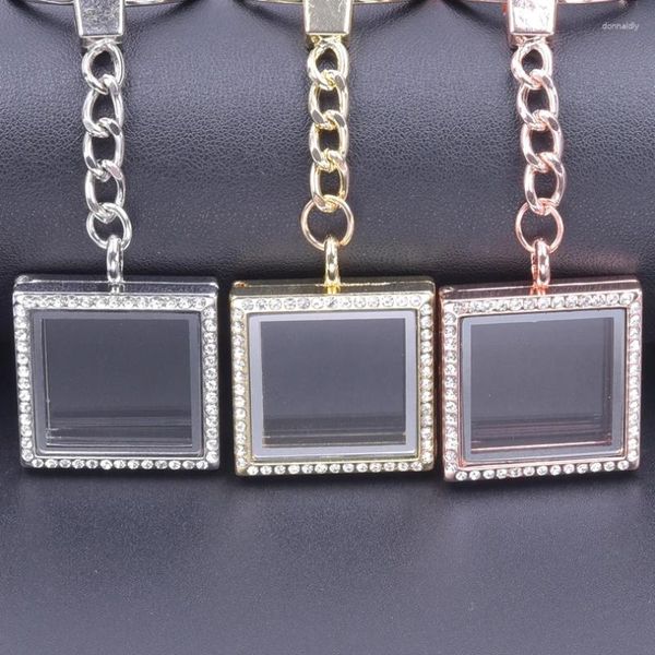 Keychains 10pcs/Lot Simple Square Glass Memory Locket Penderant Keechain per donne uomini geometrici viventi foto di gioielli medaillon