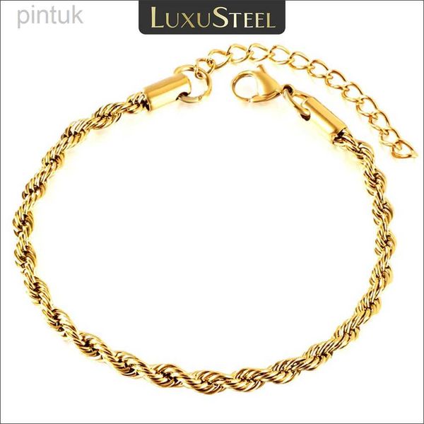 Zincir Luxusteel 2/3/4/5mm bükülmüş ip bağlantı zinciri bileziği kadınlar için erkekler paslanmaz çelik bilek Noel hediyeleri uzunluk ayarlanabilir D240419