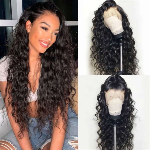 Человеческие кудривые парики Новая Wig Wig Middle Part Black Long Curly Hair Cornm