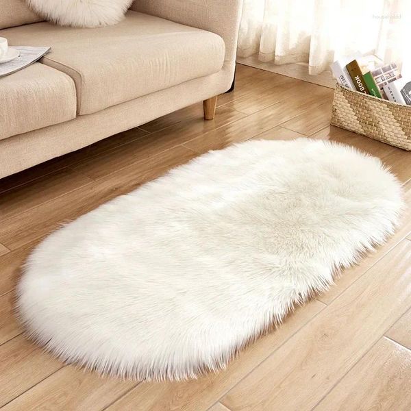 Teppiche leichte Luxusplüsch Wohnzimmer Teppich Oval Imitation Woll Nachtdecke moderne einfache farbige Bodenmatte Wäsche Grey22